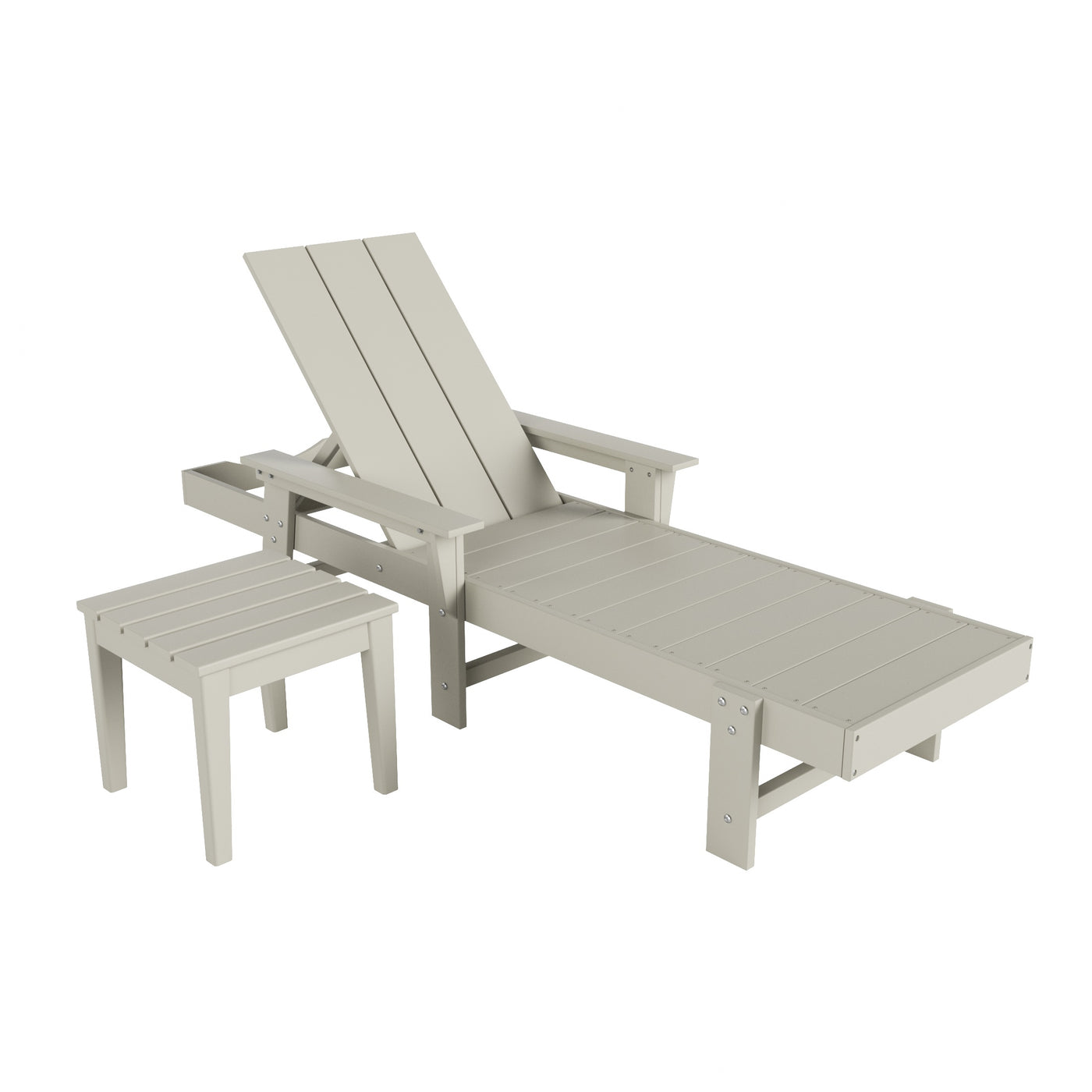 Ashore Modern Reclining Chaise Lounge with Side Table 2-Piece Set