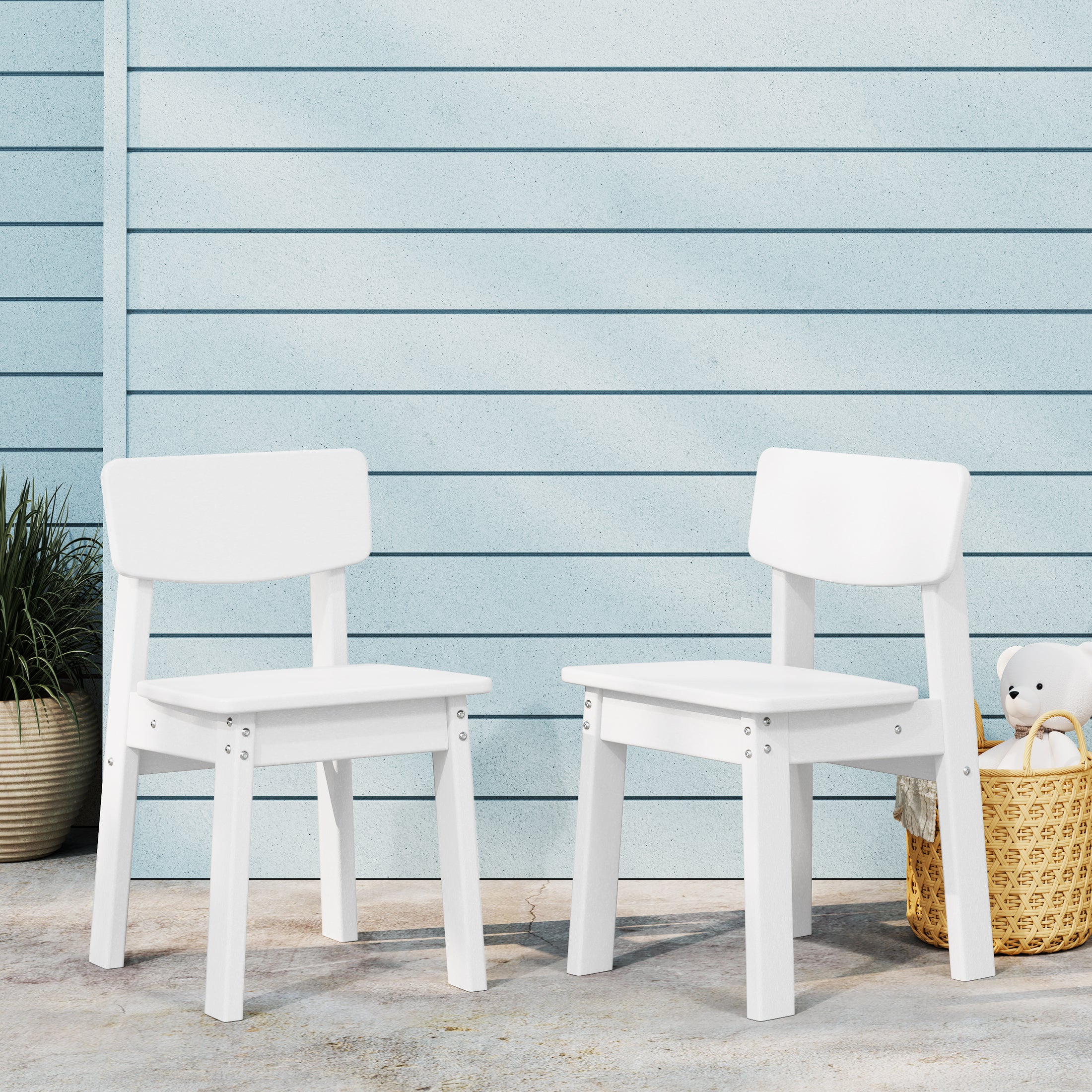 Tiny Terraces Outdoor HDPE Kids Modern Plastic Toddler Dining Chairs (Set of Two)