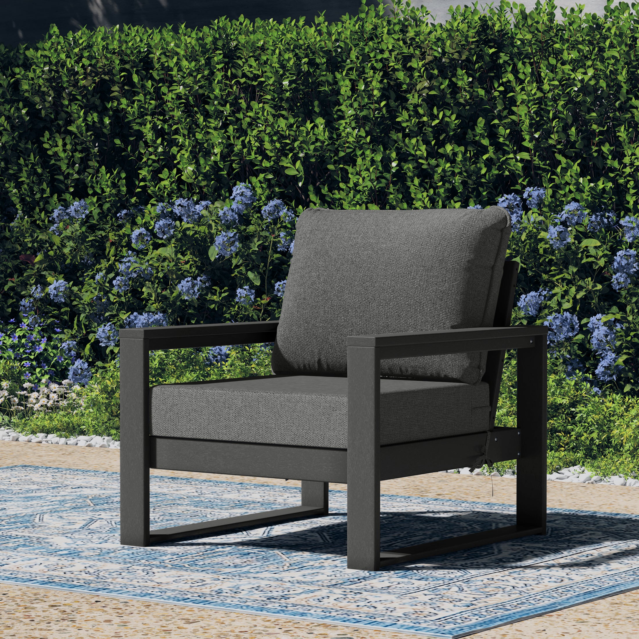 Montara Outdoor Modern HDPE Patio Club Chair with Waterproof Deep Seat Cushions