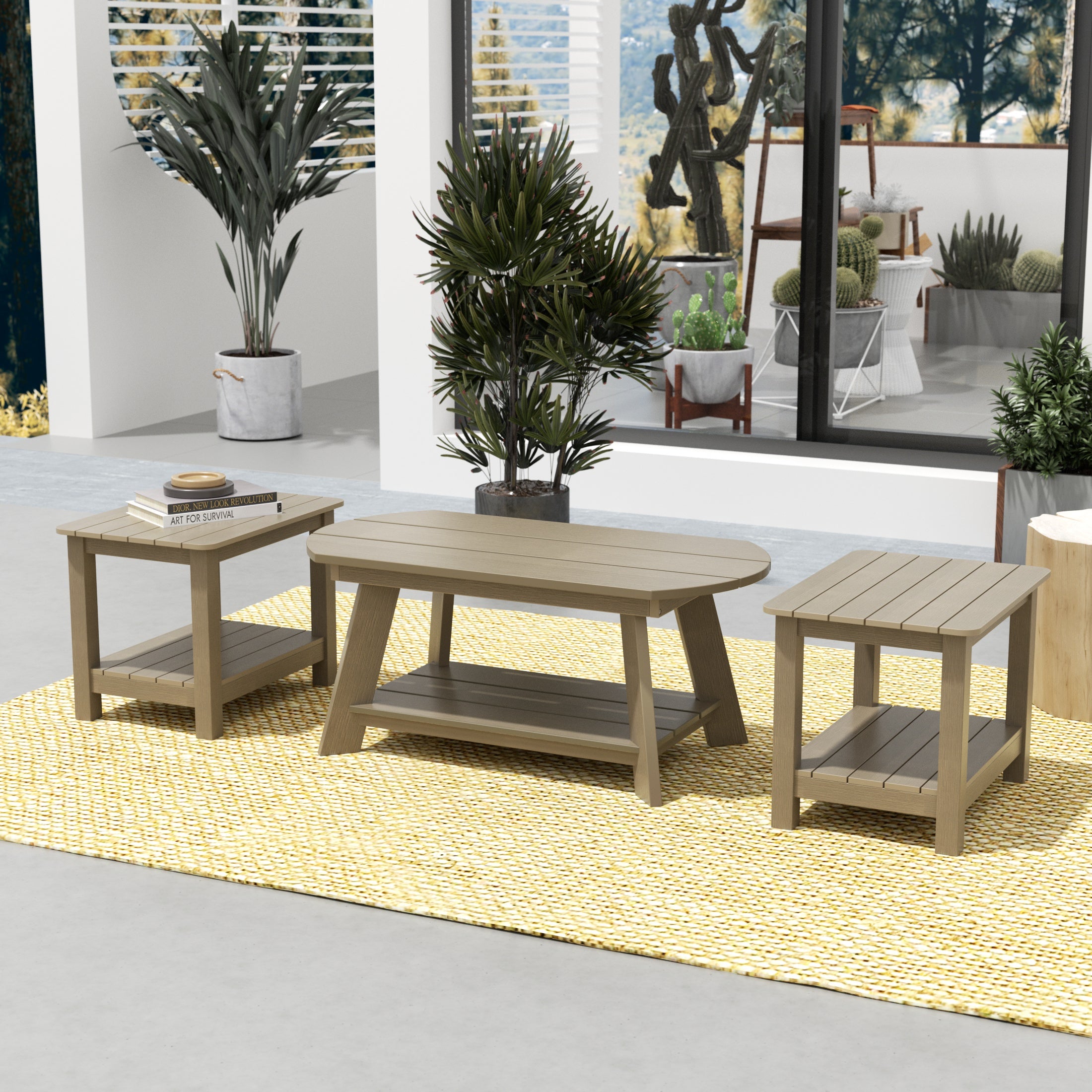 Tuscany 3-Piece HIPS Outdoor Adirondack Coffee Table and Two Side Table Set