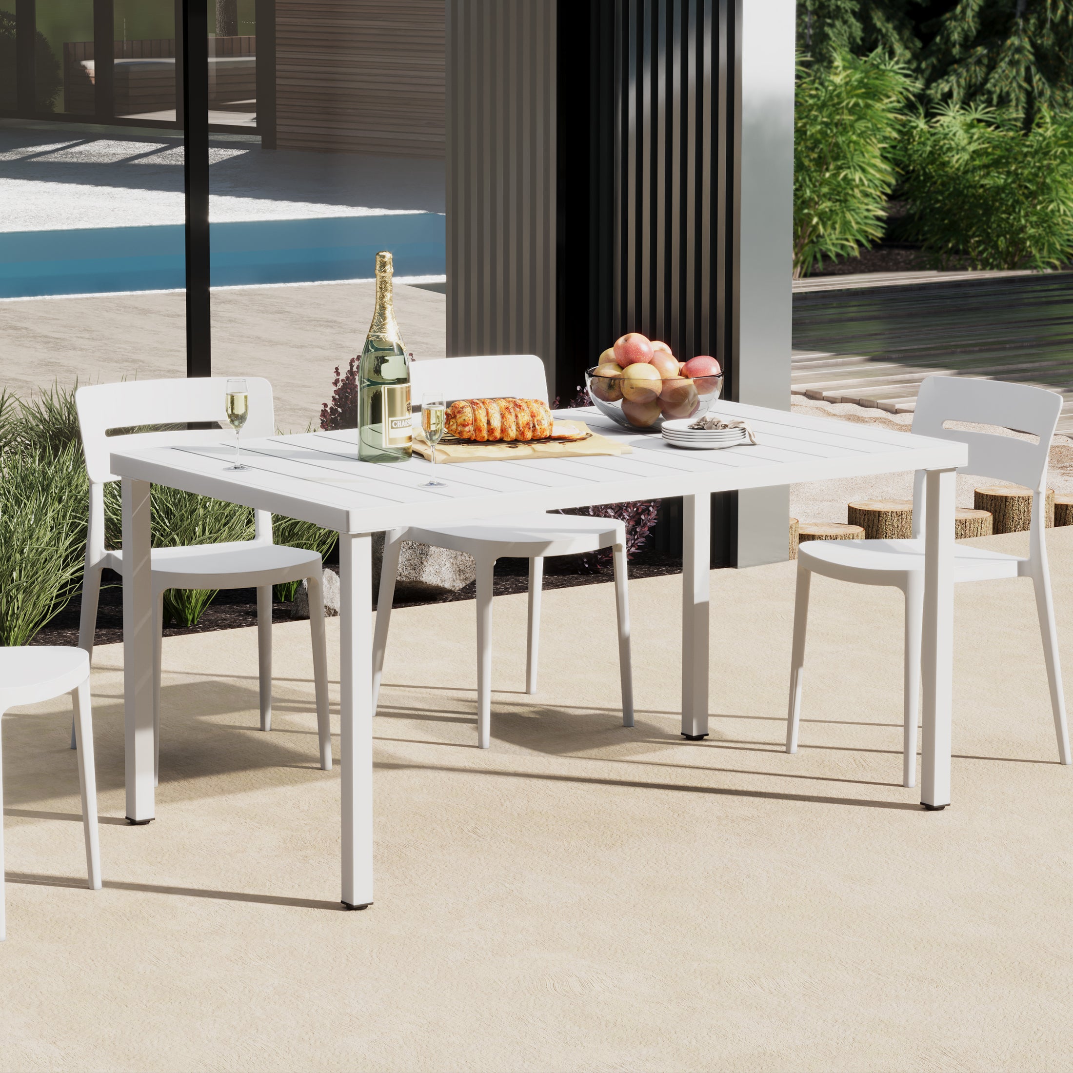 Playa 59" Iron Metal Outdoor Rectangular Patio Dining Table For 6