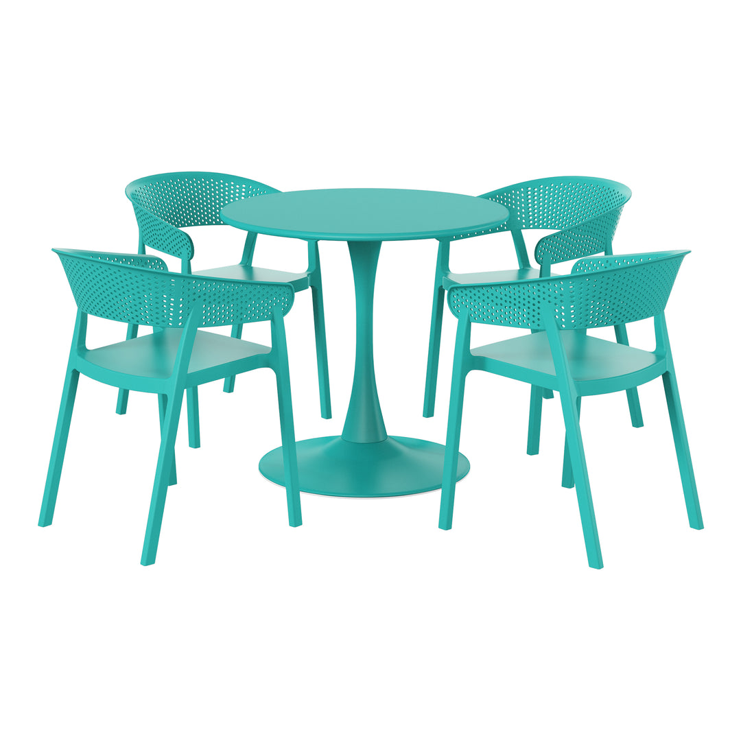 Playa 5-Piece Indoor Outdoor Metal Patio Dining Table Set With Stackable Patio Chairs
