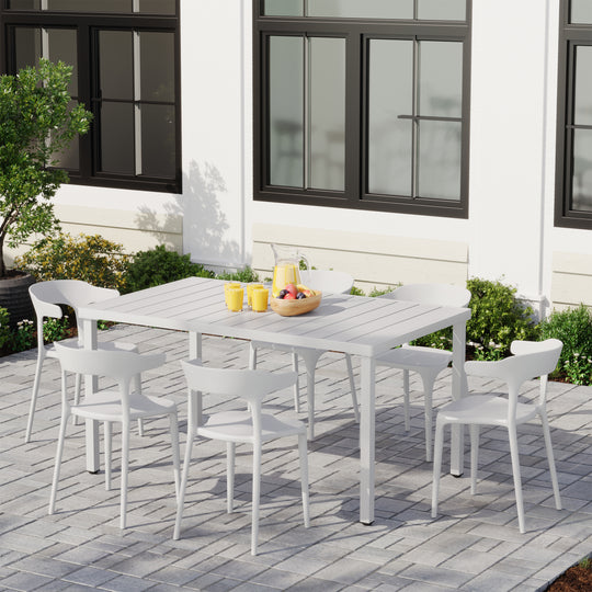 Playa 7-Piece Outdoor Metal Rectangle Patio Dining Table Set With Stackable Plastic Dining Chairs For 6