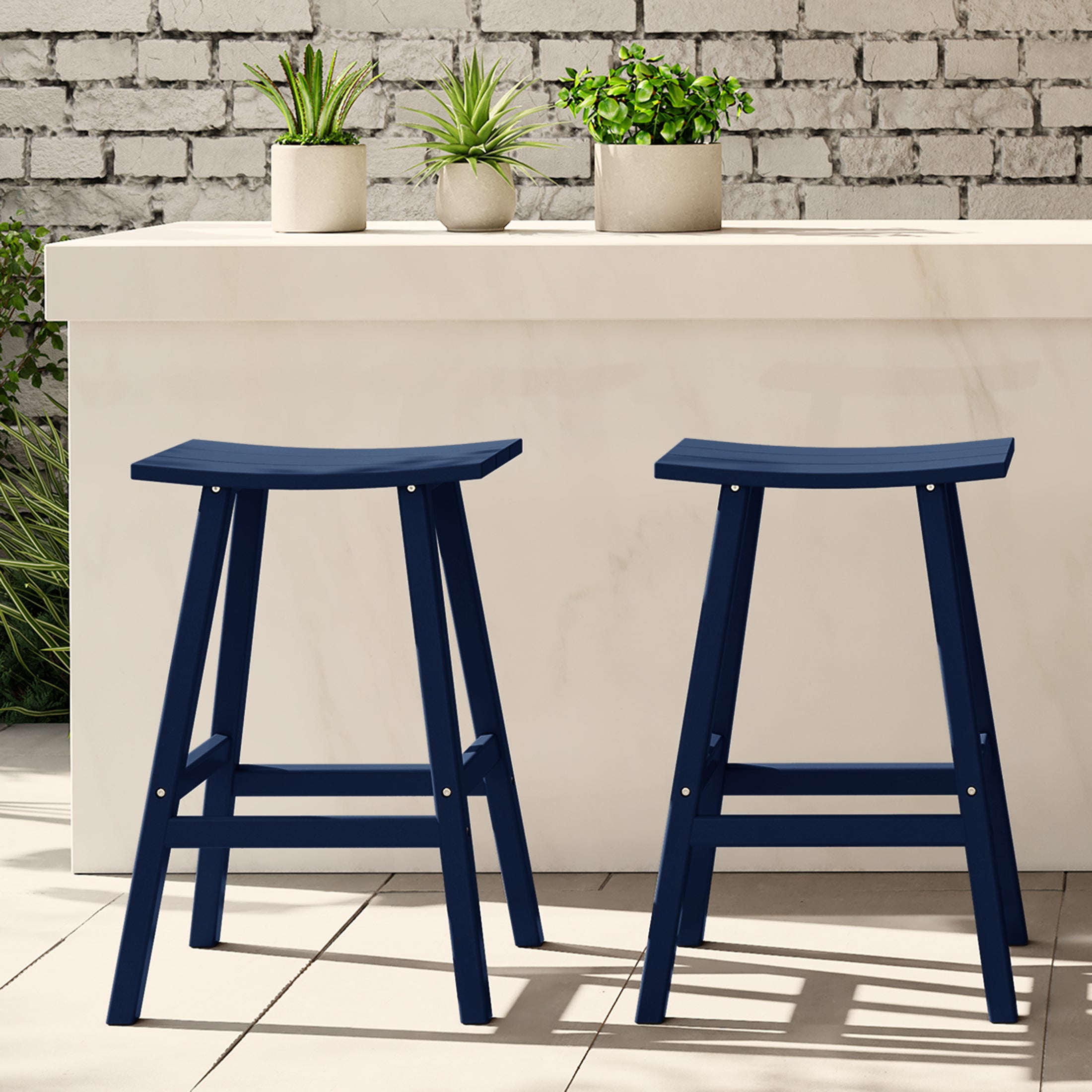 Malibu 29" HDPE Outdoor Patio Bar Height Bar Stools (Set of 2)