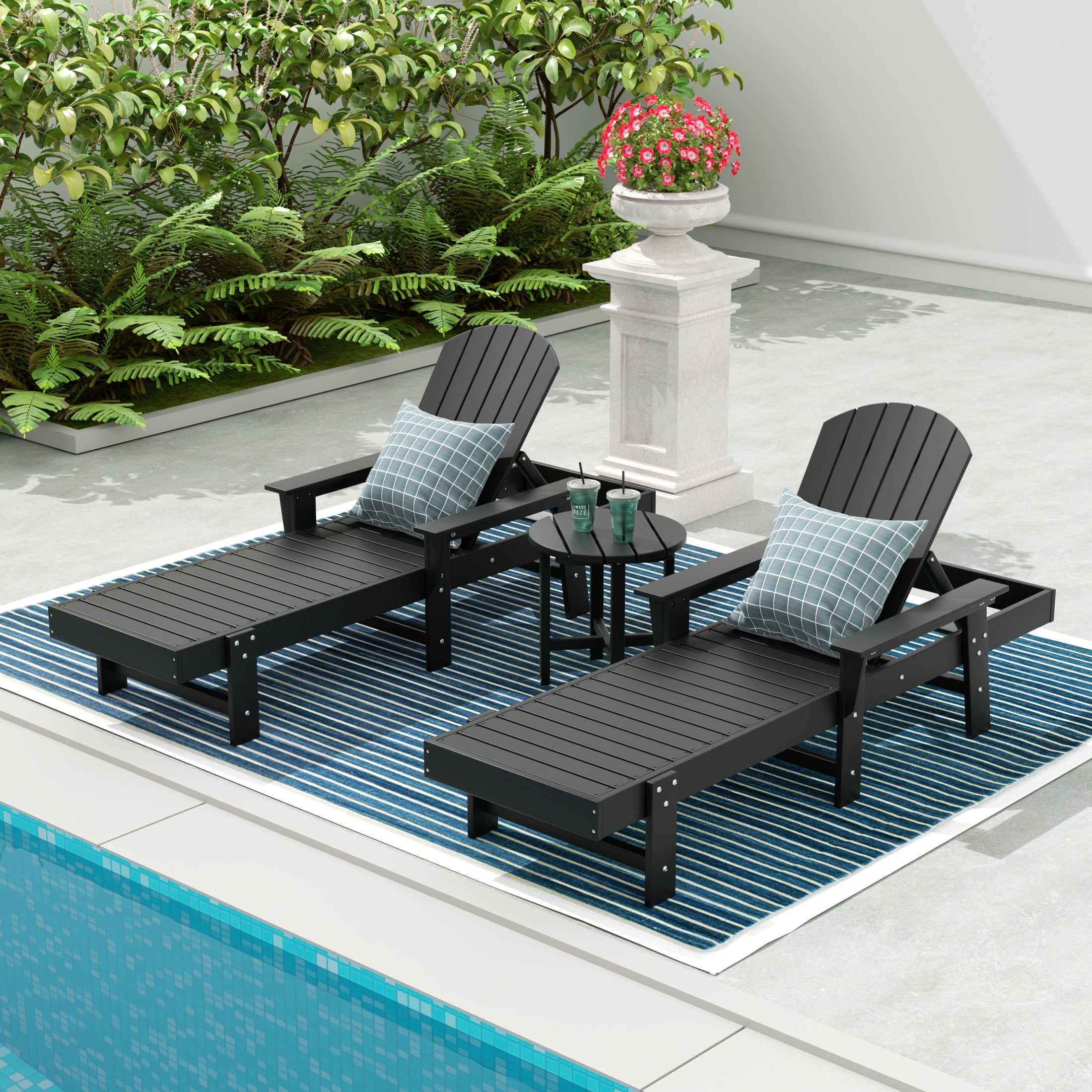 Dylan 3 Piece Adirondack Poly Reclining Chaise Lounge With Arms