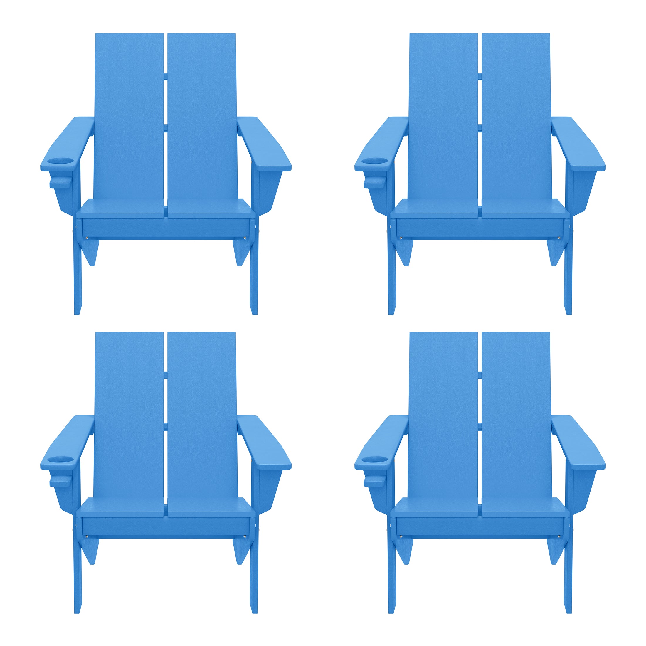 Riviera Outdoor HDPE Modern Adirondack Chair with Cup Holder (Set of 4)