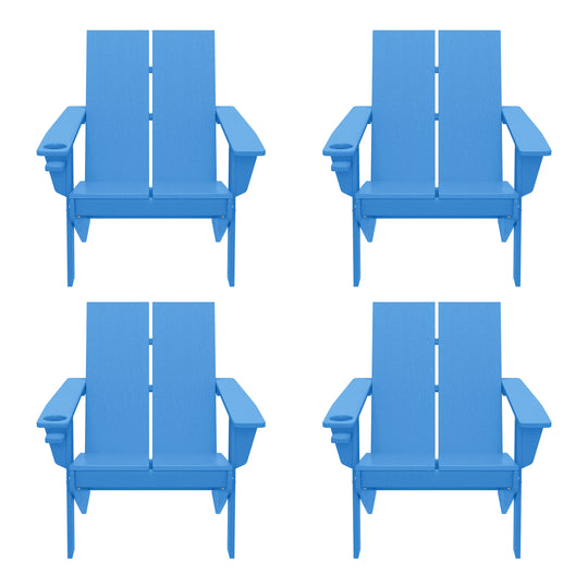Riviera Outdoor HDPE Modern Adirondack Chair with Cup Holder (Set of 4)