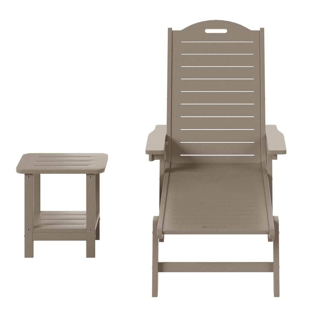 Aruba 2-Piece Outdoor Patio Chaise Lounge Chair with Wheels & Cup Holder with Patio Side Table