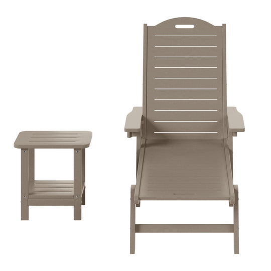 Aruba 2-Piece Outdoor Patio Chaise Lounge Chair with Wheels & Cup Holder with Patio Side Table