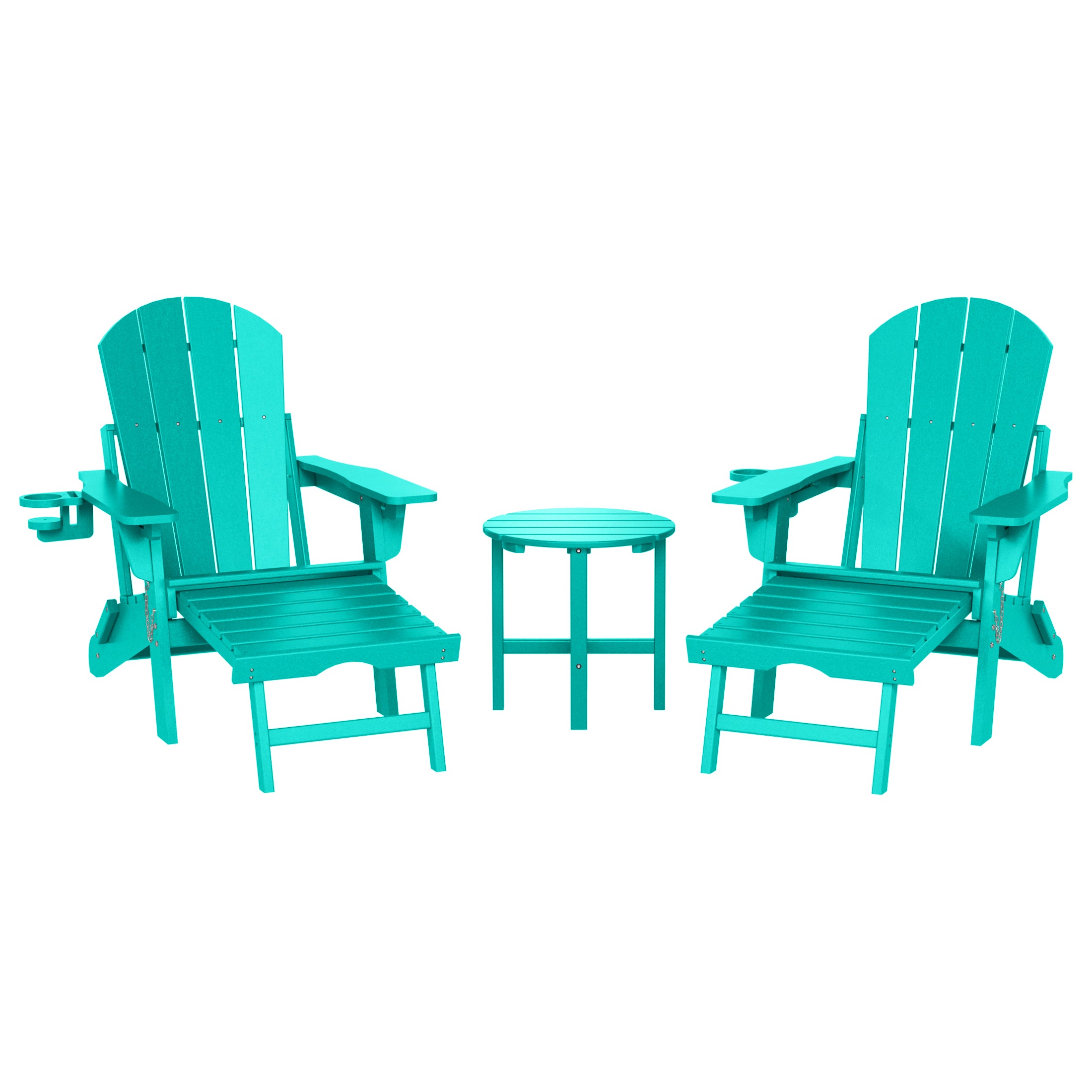 Malibu 3-Piece Outdoor Folding Adjustable Adirondack Chair with Cup Holder & Hideaway Ottoman and 18" Side Table