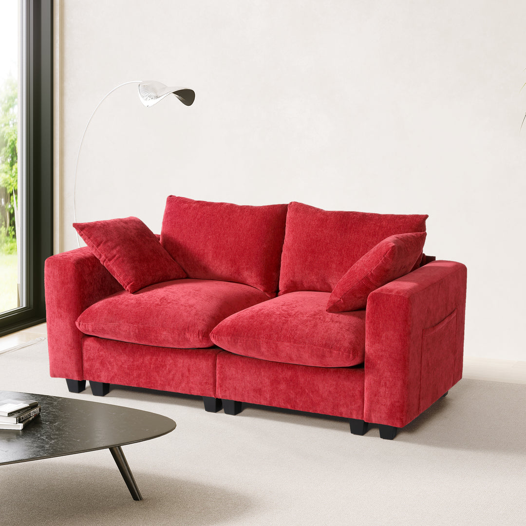 Augusta 70" Modular Chenille Loveseat Sofa With USB/Type-C Ports and Side Pockets