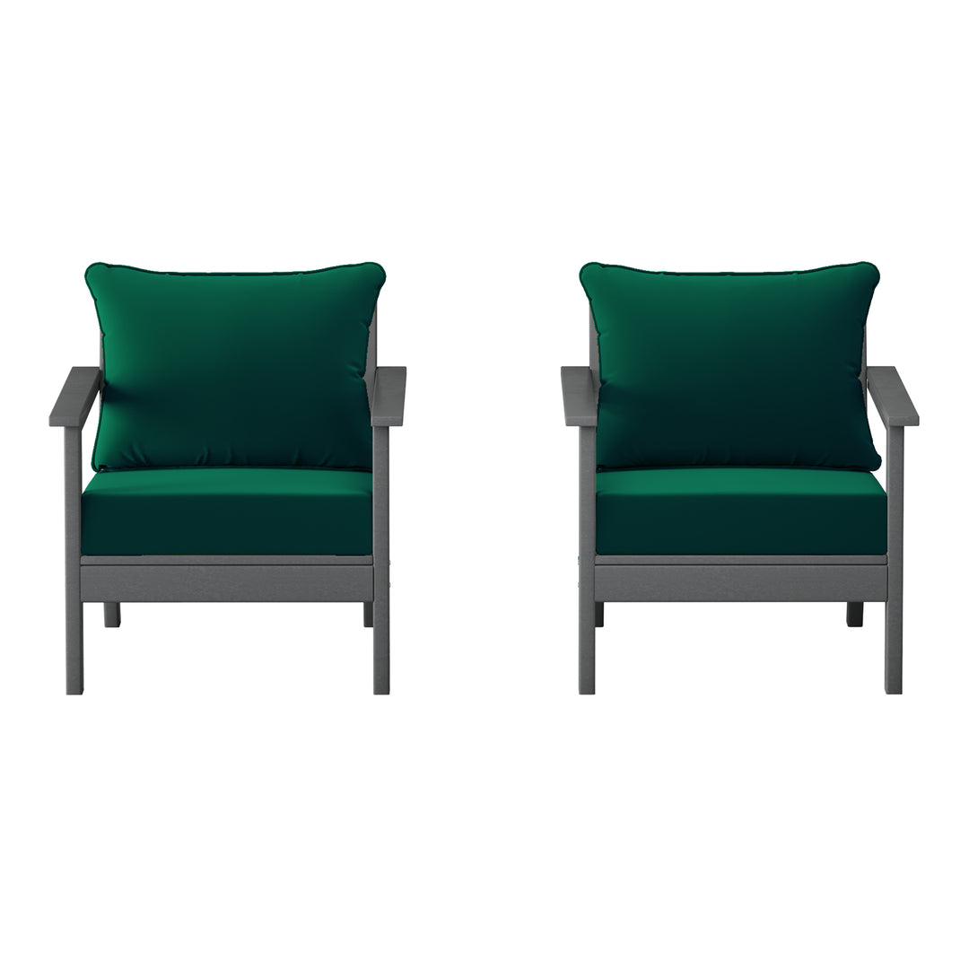 Avalon Outdoor Modern HDPE Patio Club Chairs with Deep Seat Cushions (Set of 2)