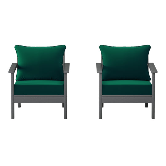 Avalon Outdoor Modern HDPE Patio Club Chairs with Deep Seat Cushions (Set of 2)
