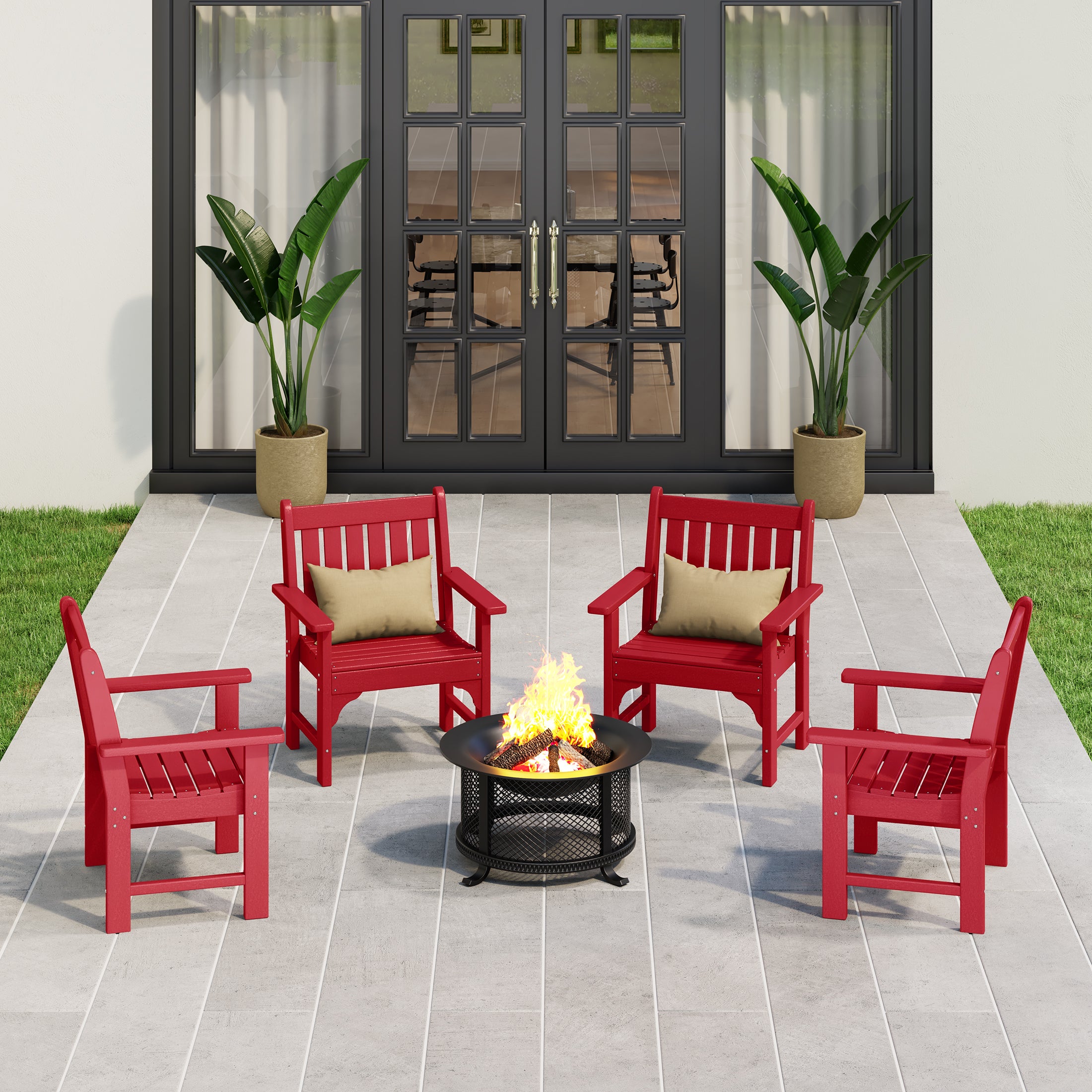 Malibu Outdoor Patio HDPE Adirondack Dining Arm Chairs (Set of 4)