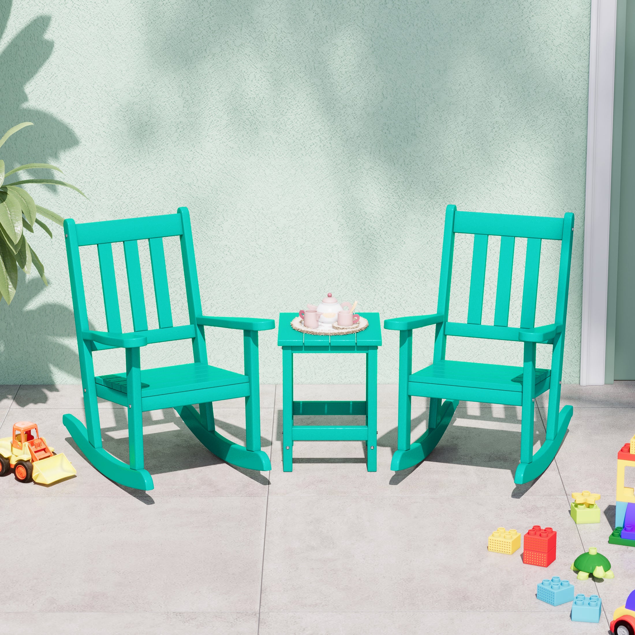 Malibu 3-Piece Kids Outdoor Rocking Chairs Set With Kids Square Side Table