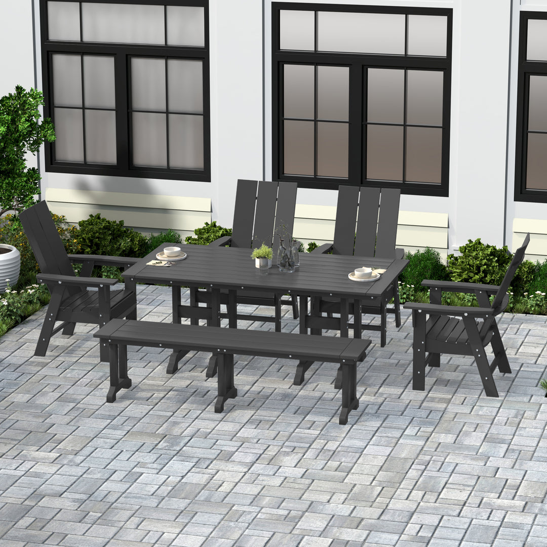 Ashore 6 Piece Outdoor Patio Dining Table and Armchair Dining Bench Set