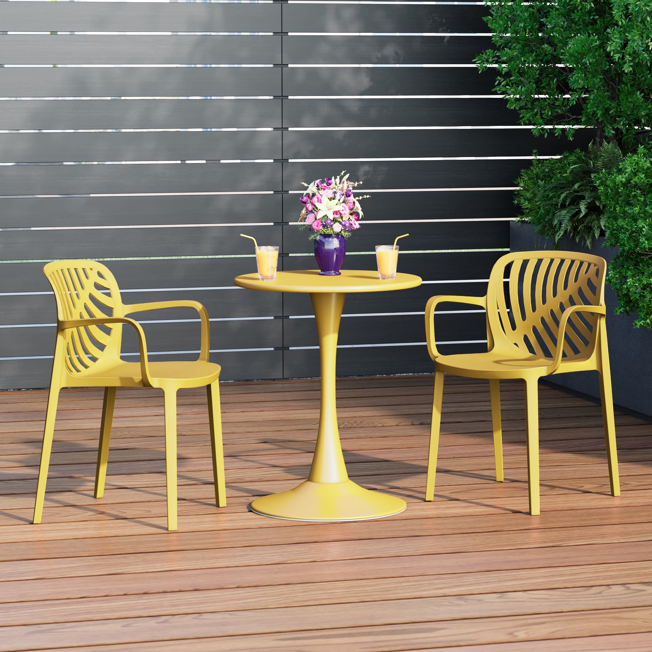 Playa 3-Piece Outdoor Indoor Metal Patio Dining Table Set With Stackable Patio Chairs
