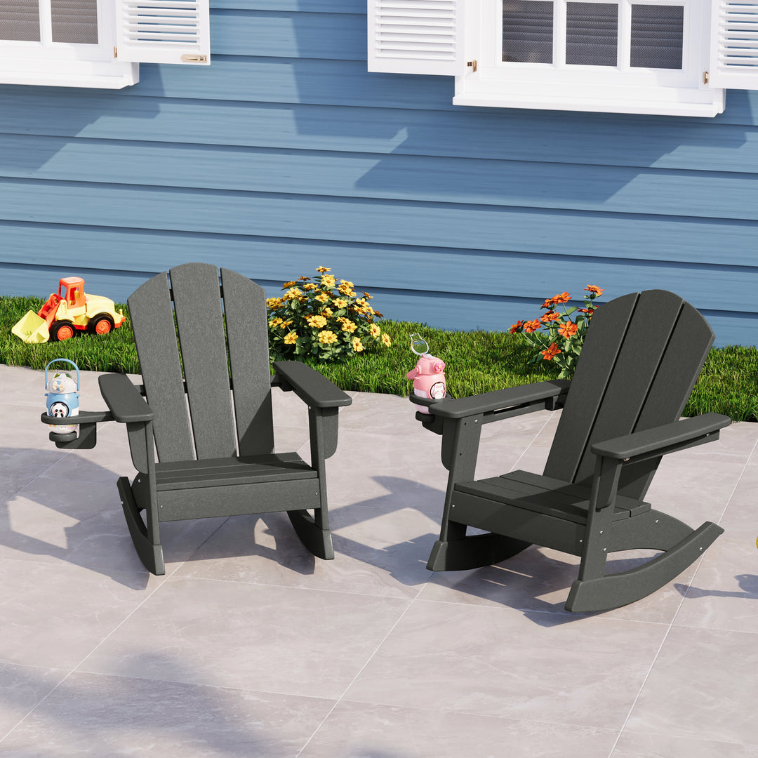 Malibu Outdoor HDPE Plastic Preschool Toddler Classic Adirondack Rocking Chairs (Set of 2)