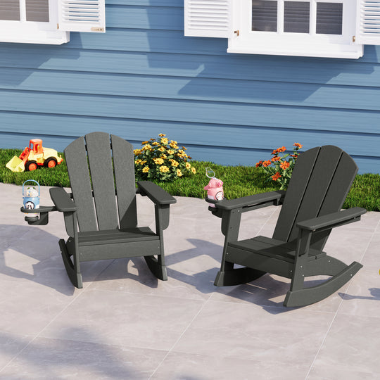 Malibu Outdoor HDPE Plastic Preschool Toddler Classic Adirondack Rocking Chairs (Set of 2)