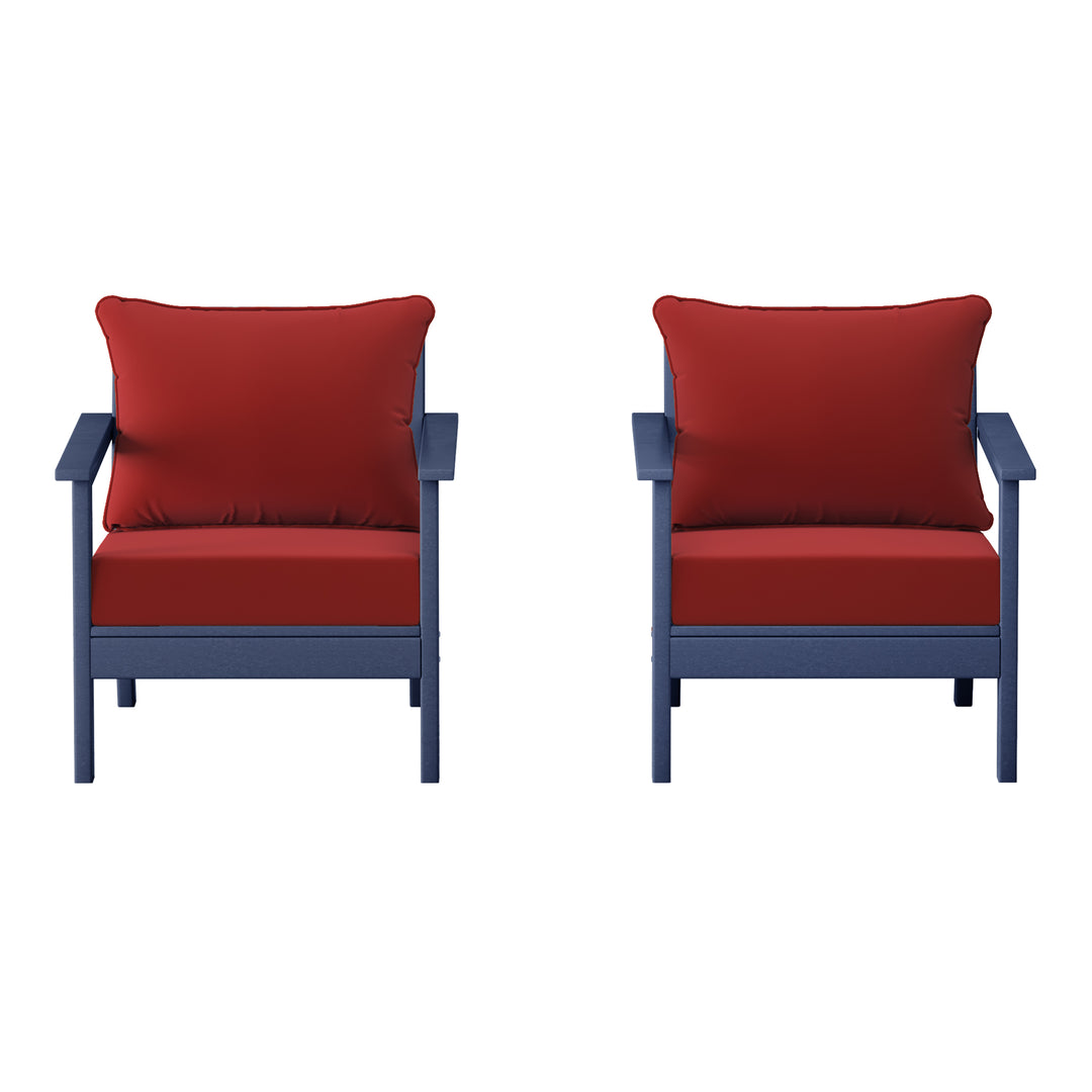 Avalon Outdoor Modern HDPE Patio Club Chairs with Deep Seat Cushions (Set of 2)