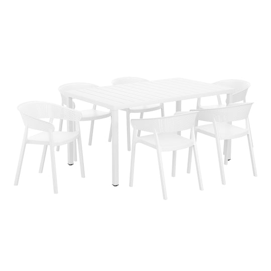 Playa 7-Piece Outdoor Metal Rectanle Patio Dining Table Set With Stackable Patio Dining Chairs