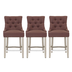 Hayes 24" Upholstered Wood Bar Stool with Tufted Back (Set of 3)