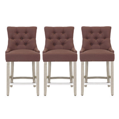Hayes 24" Upholstered Tufted Wood Bar Stool (Set of 3), Antique Gray