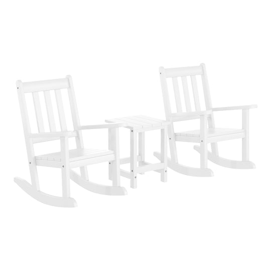 Malibu 3-Piece Kids Outdoor Rocking Chairs Set With Kids Square Side Table