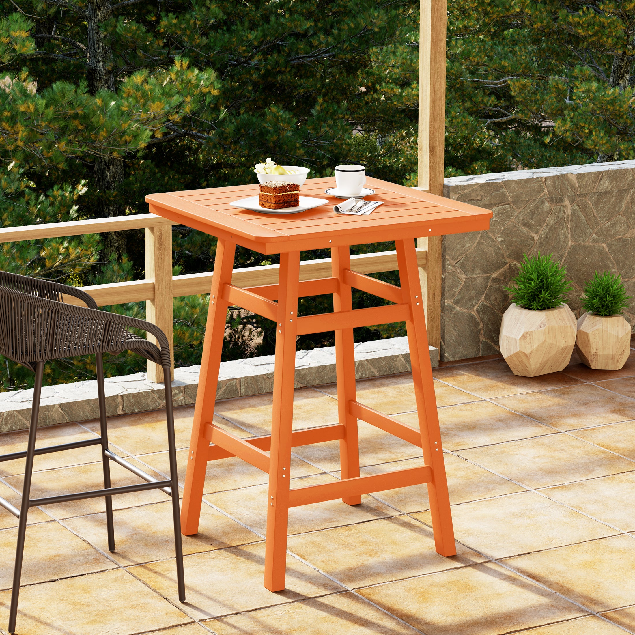 Malibu 30" Square Outdoor Patio Bistro Bar Table With Umbrella Hole