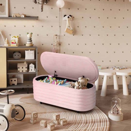 Phoebe 42" Wide Mid-Century Modern Upholstered Velvet Tufted Oval Storage Ottoman Bench