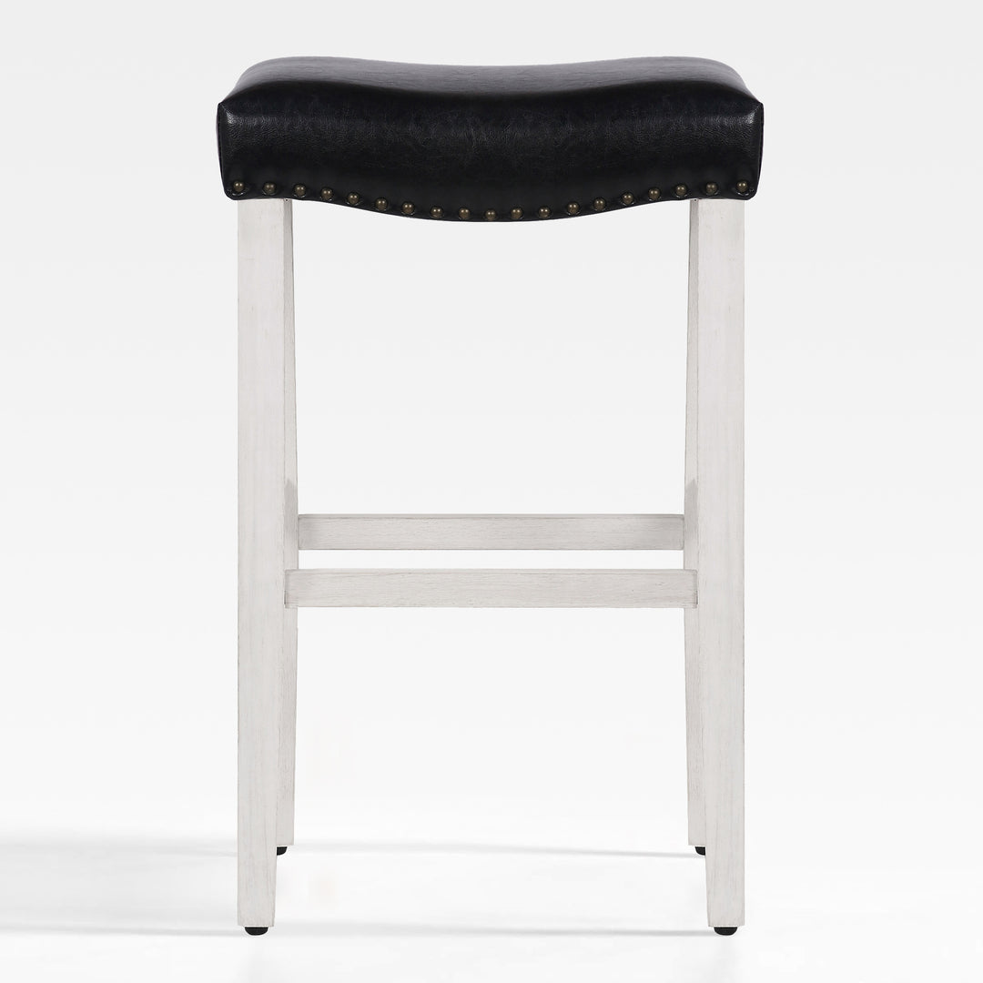 Lenox 29" upholstered nail head bar counter stools with Antique White color legs