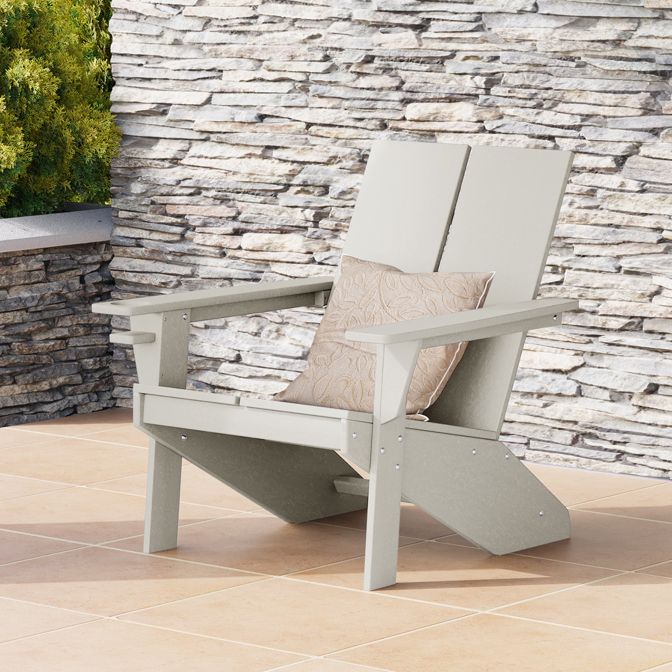 Riviera Outdoor HDPE Modern Adirondack Chair with Cup Holder