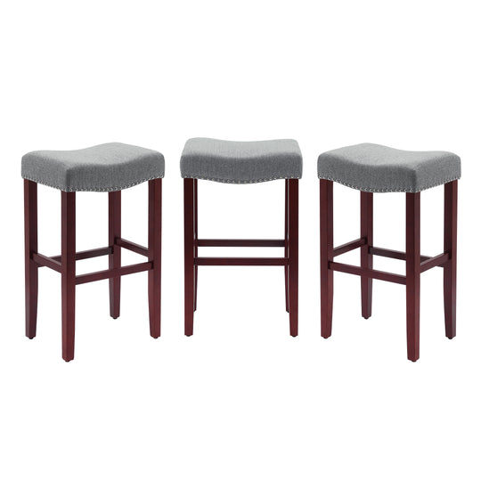 Lenox 29" Upholstered Saddle Seat Cherry Bar Stools (Set of 3)