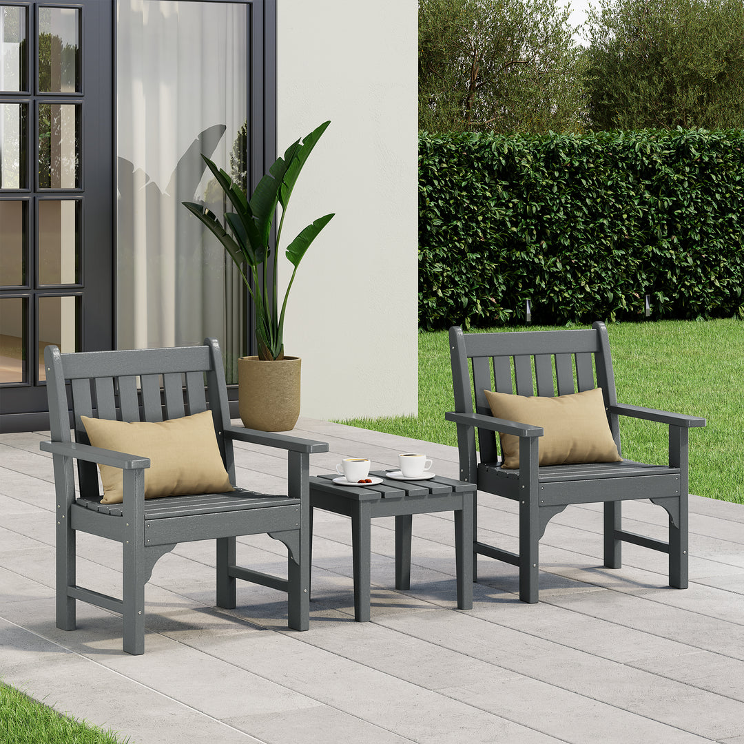 Malibu Outdoor Patio 3-Piece HDPE Adirondack Garden Chairs with Square Adirondack Side Table Set