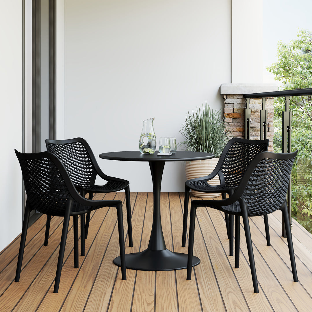 Playa 5-Piece Outdoor Indoor Round Metal Dining Table Set And Stackable Resin Patio Dining Side Chairs