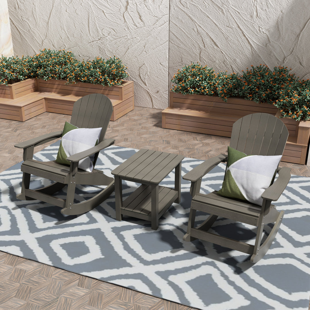 Tuscany HIPS 3-Piece Outdoor Rocking Adirondack Chair With Side Table Set