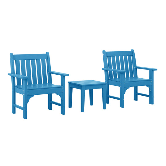 Malibu Outdoor Patio 3-Piece HDPE Adirondack Garden Chairs with Square Adirondack Side Table Set