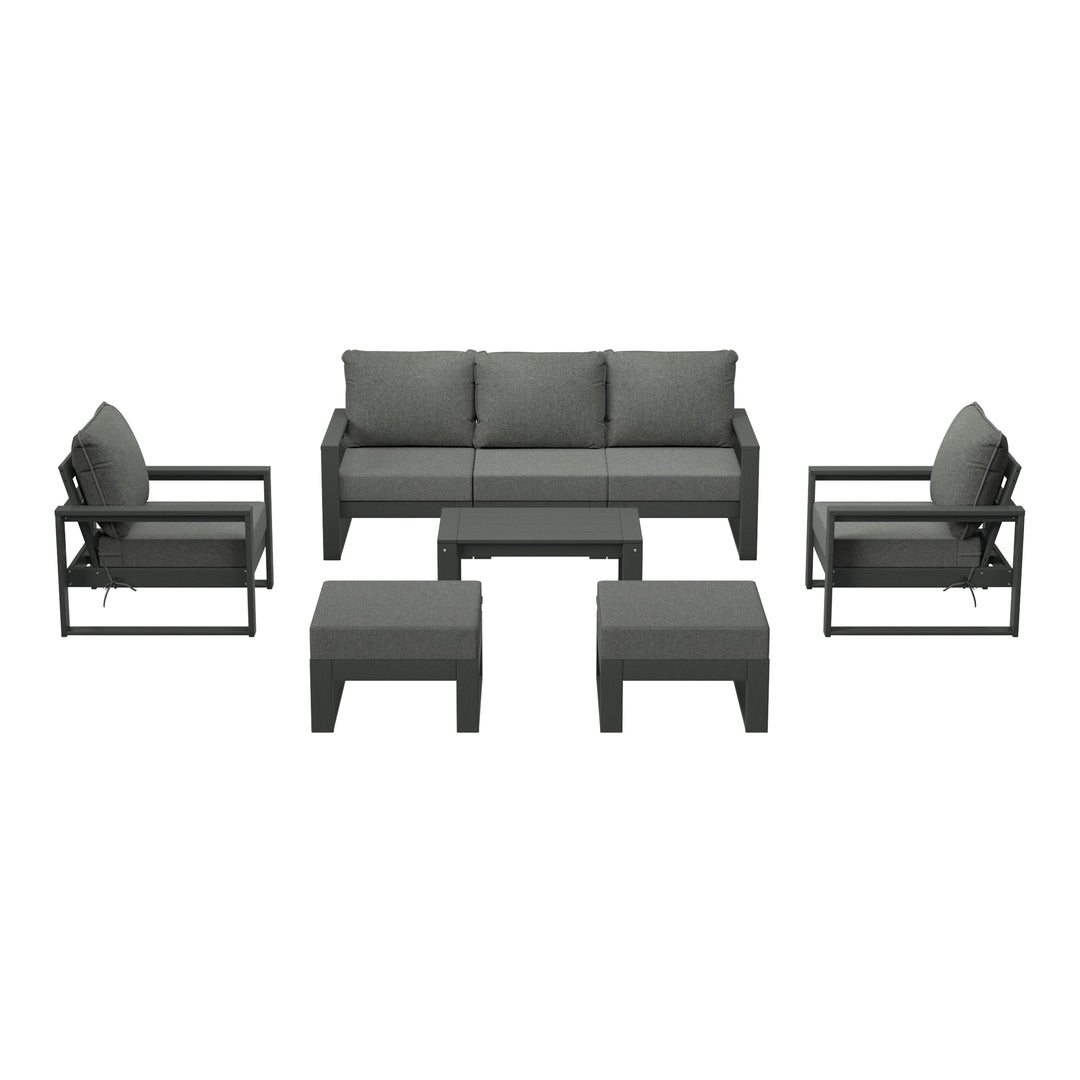 Montara 8-Piece Modern HDPE Outdoor Patio Furniture Conversation Set with Coffee Table and Ottomans