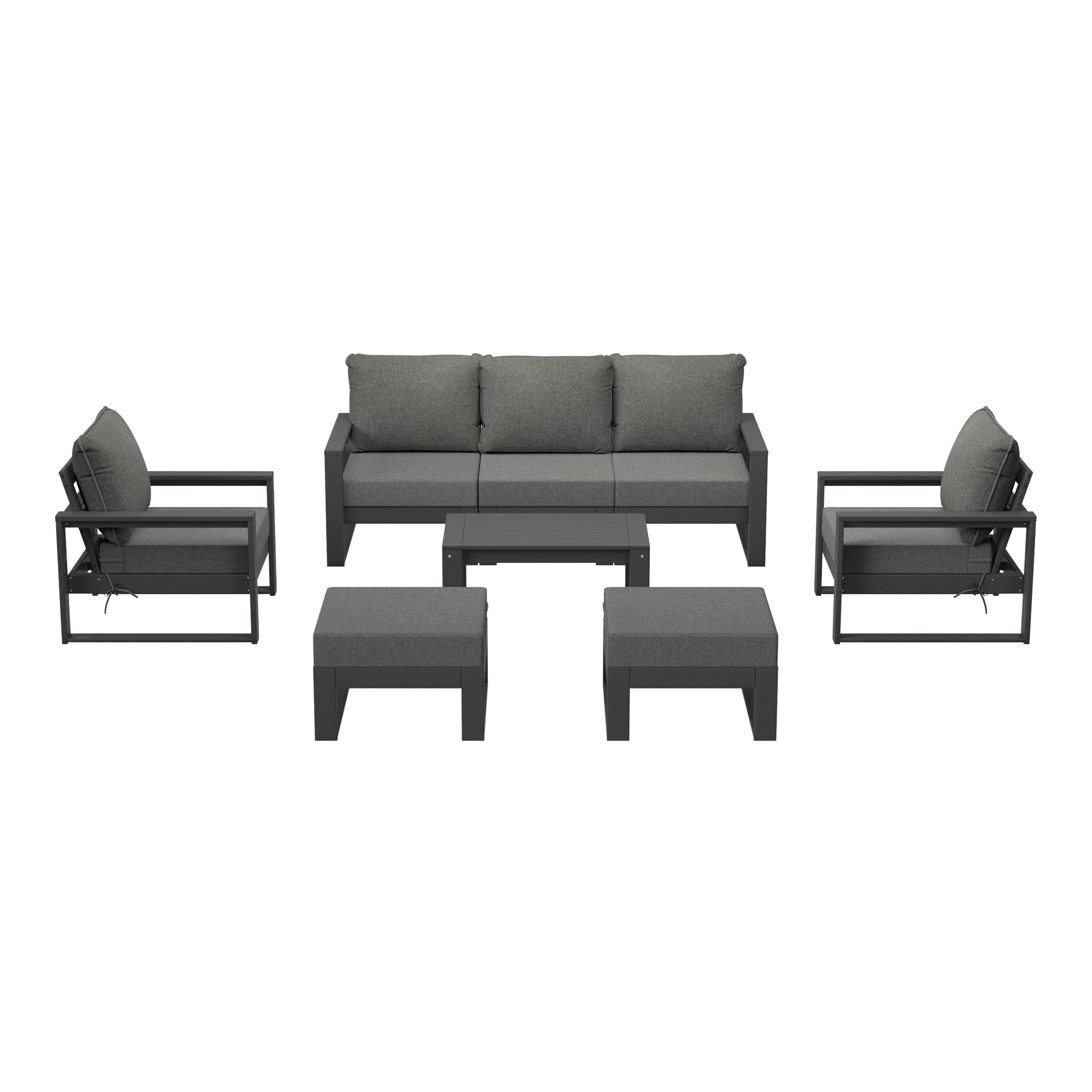 Montara 8-Piece Modern HDPE Outdoor Patio Furniture Conversation Set with Coffee Table and Ottomans