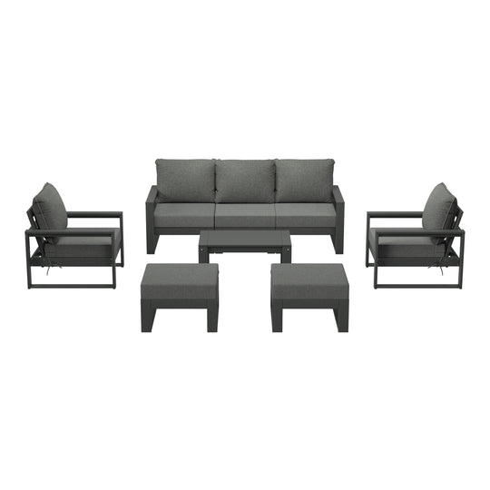 Montara 8-Piece Modern HDPE Outdoor Patio Furniture Conversation Set with Coffee Table and Ottomans