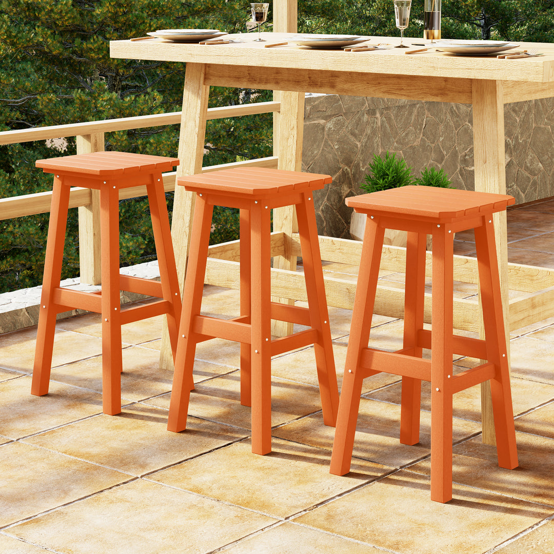 Malibu 29" HDPE Outdoor Patio Square Bar Height Bar Stool (Set of 3)