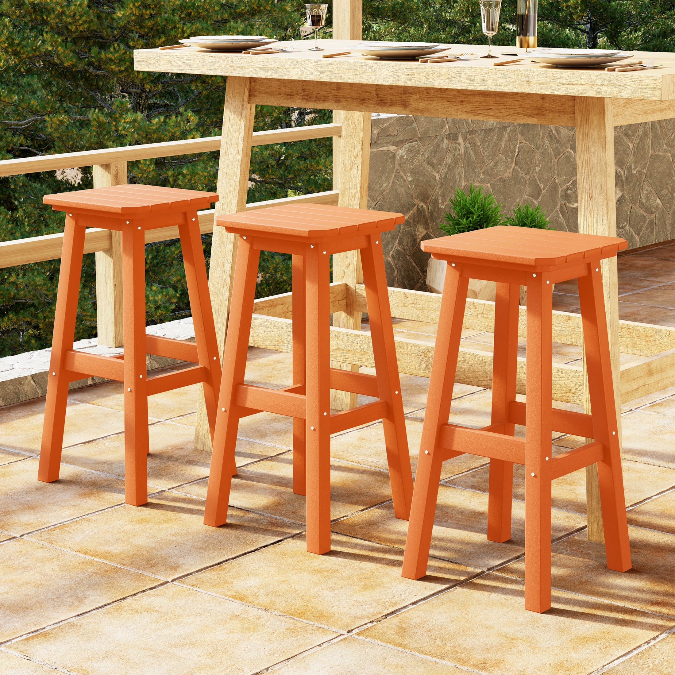 Malibu 29" HDPE Outdoor Patio Square Bar Stools (Set of 3)