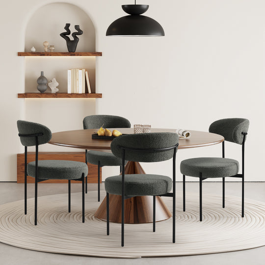 Alexandria Mid-Century Modern Upholstered Sherpa Round Dining Chairs (Set of 4)