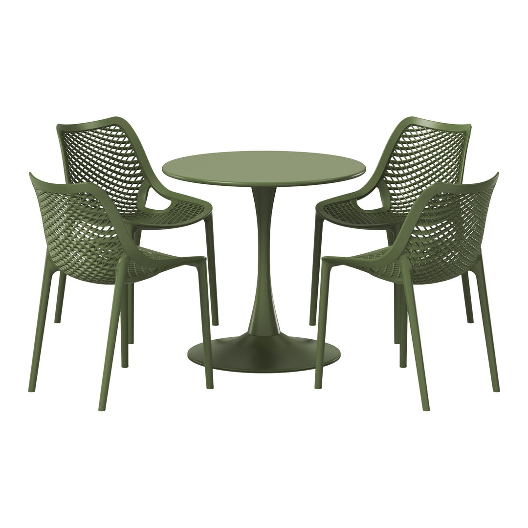 Playa 5-Piece Outdoor Indoor Round Metal Dining Table Set And Stackable Resin Patio Dining Side Chairs