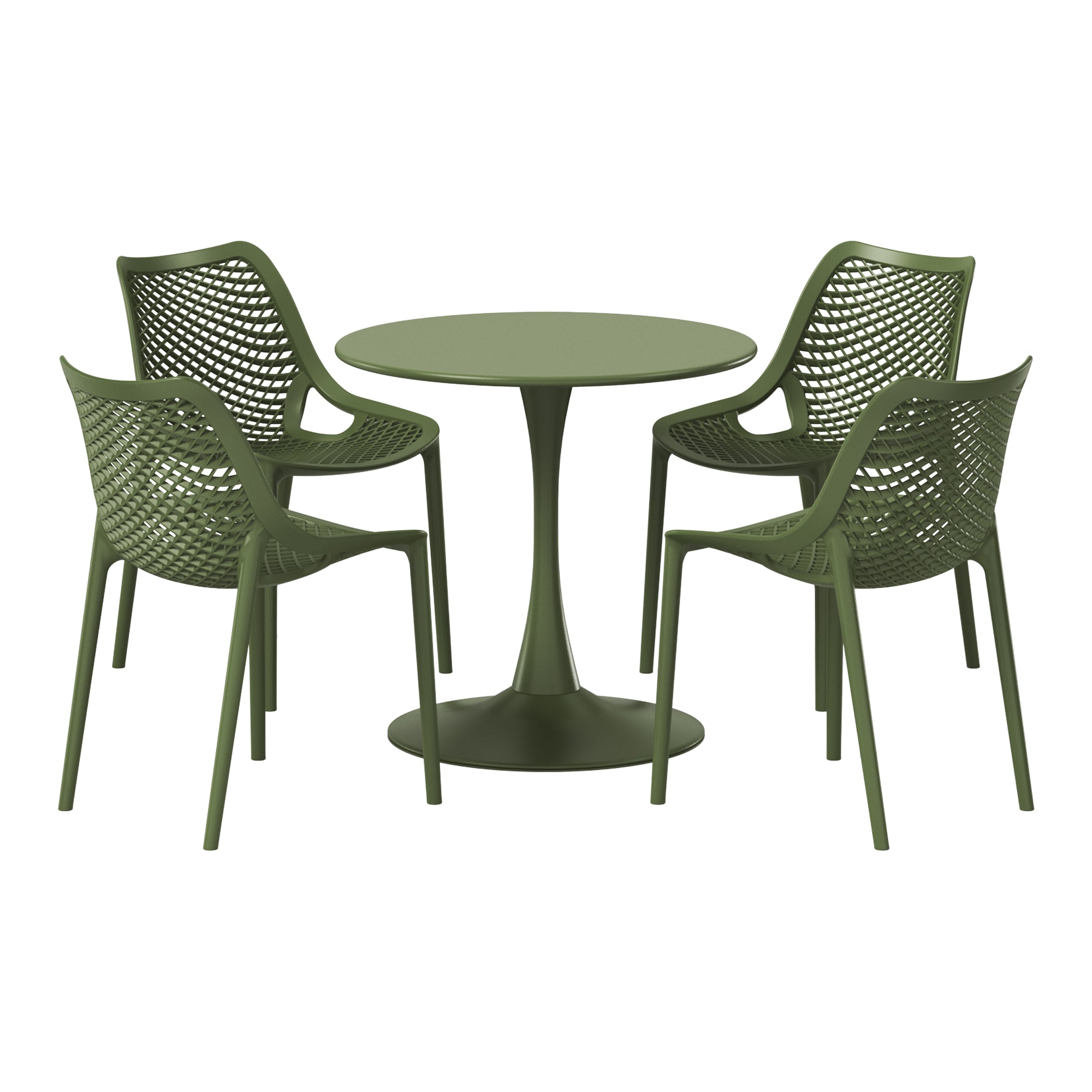 Playa 5-Piece Outdoor Indoor Round Metal Dining Table Set And Stackable Resin Patio Dining Side Chairs