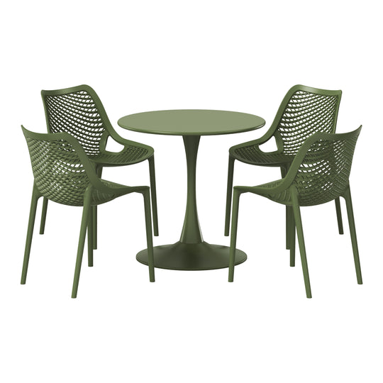 Playa 5-Piece Outdoor Indoor Round Metal Dining Table Set And Stackable Resin Patio Dining Side Chairs
