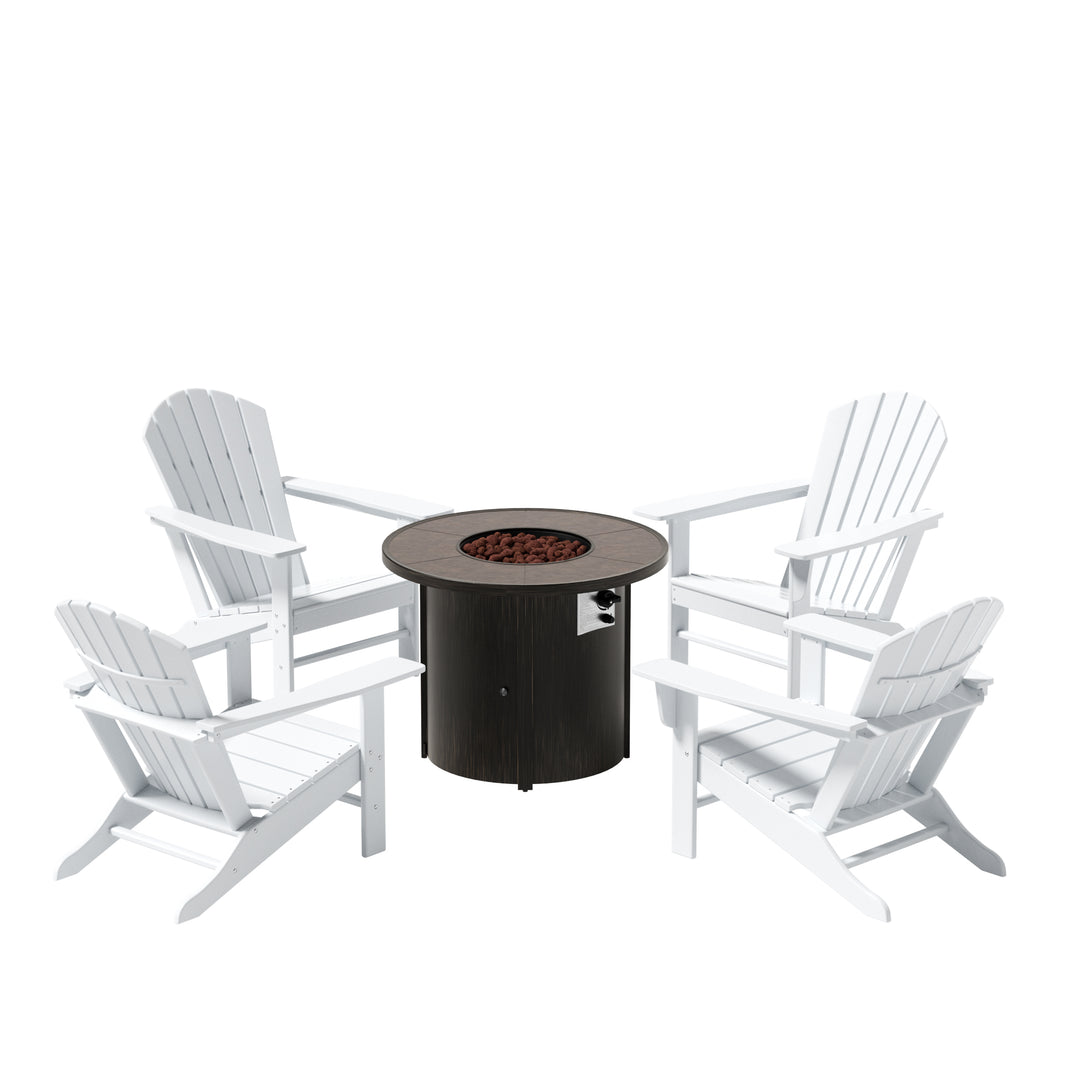 Dylan Outdoor Patio Adirondack Chair with Round Fire Pit Table Sets