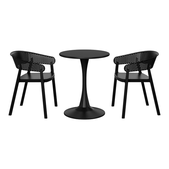 Playa 3-Piece Indoor Outdoor Metal Patio Dining Table Set With Stackable Patio Chairs
