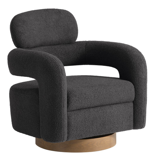 Alexandria Mid-Century Modern Sherpa Swivel Barrel Accent Chair With Storage Ottoman