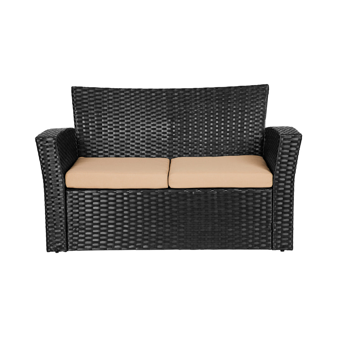 Coastal 4-Piece Black Outdoor Patio Conversation Sofa Set with Square Fire Pit Table